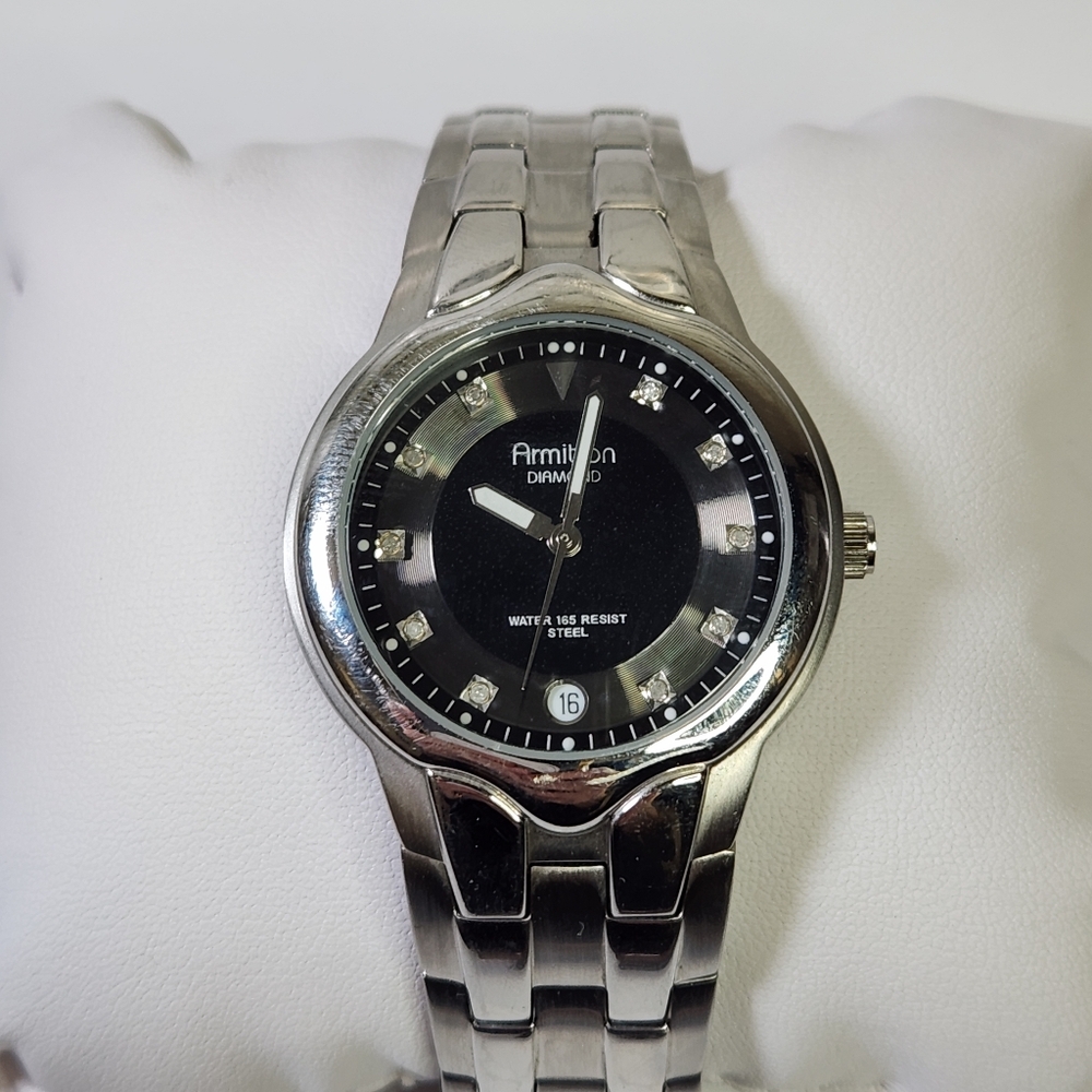 Armitron men's 20/1898SV Diamond Dress Silver Watch with Black Dial